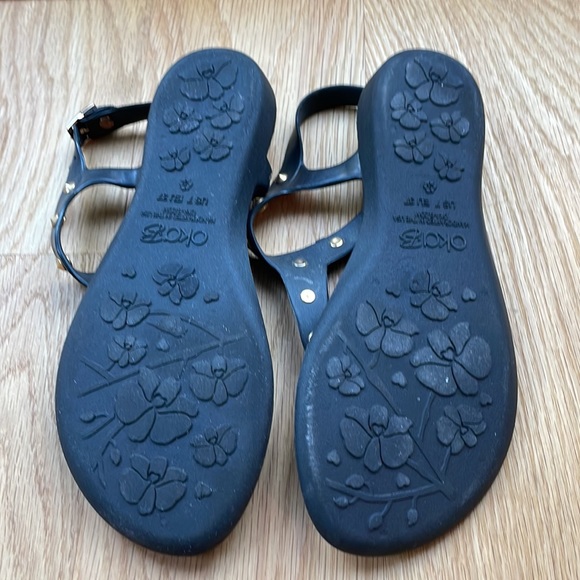 OKA b T-strap Black Sandals with Gold Studs - Picture 3 of 4